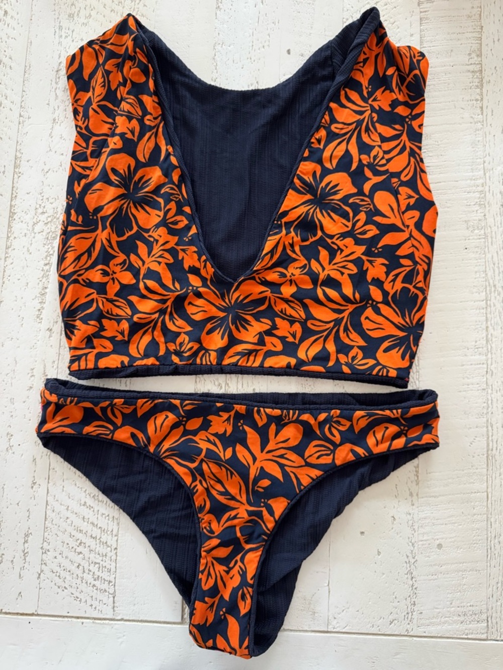 Maaji Blue and Orange Floral Scoop Bikini Top and Bottom - Picture 8 of 9